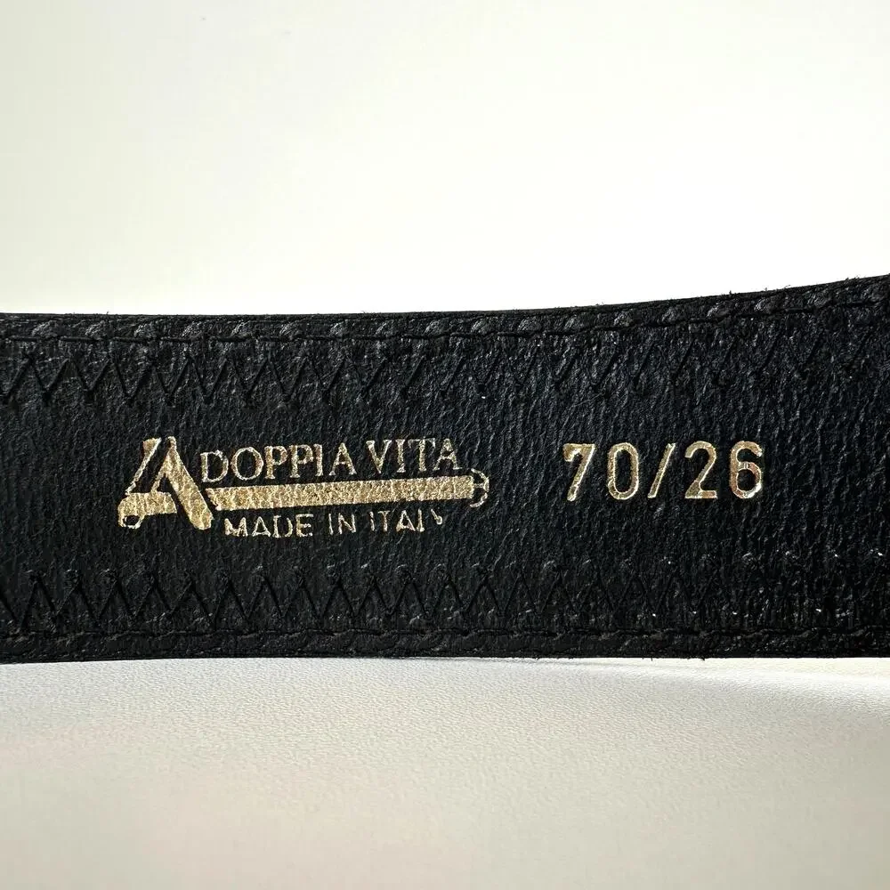 Doppia Vita Vintage Black Leather Belt Oversized Buckle 24